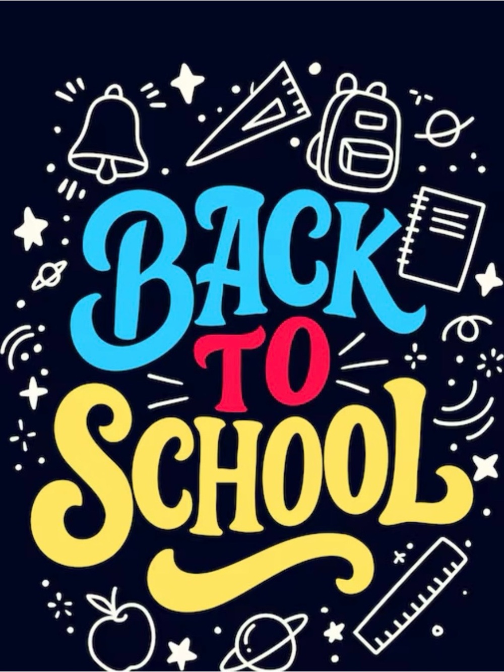 Back to School Graphic Tee - Blue, Yellow & Red Design